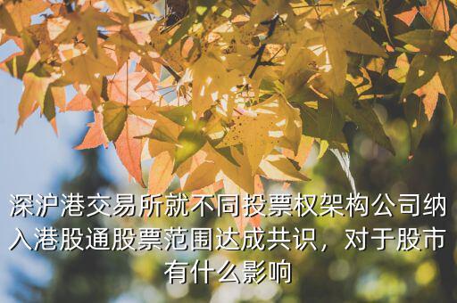 深滬港交易所就不同投票權架構公司納入港股通股票范圍達成共識，對于股市有什么影響