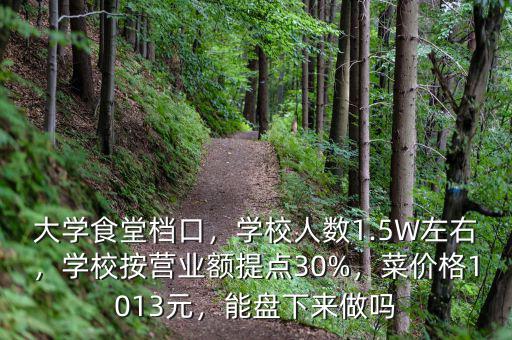 大學(xué)食堂檔口，學(xué)校人數(shù)1.5W左右，學(xué)校按營(yíng)業(yè)額提點(diǎn)30%，菜價(jià)格1013元，能盤下來(lái)做嗎