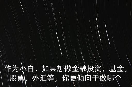作為小白，如果想做金融投資，基金，股票，外匯等，你更傾向于做哪個(gè)