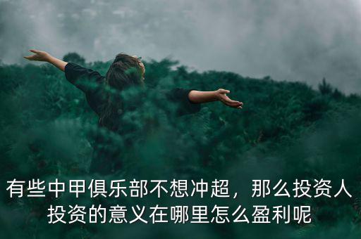有些中甲俱樂部不想沖超，那么投資人投資的意義在哪里怎么盈利呢