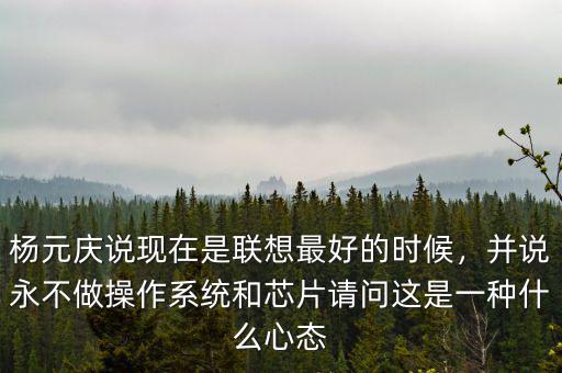 楊元慶說現(xiàn)在是聯(lián)想最好的時(shí)候，并說永不做操作系統(tǒng)和芯片請(qǐng)問這是一種什么心態(tài)
