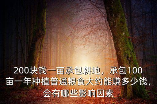 200塊錢一畝承包耕地，承包100畝一年種植普通糧食大約能賺多少錢，會有哪些影響因素