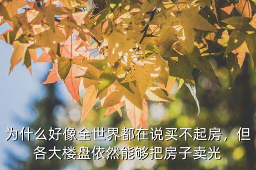 為什么好像全世界都在說買不起房，但各大樓盤依然能夠把房子賣光