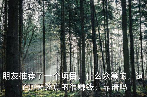 朋友推薦了一個(gè)項(xiàng)目，什么眾籌的，試了幾天還真的很賺錢(qián)，靠譜嗎