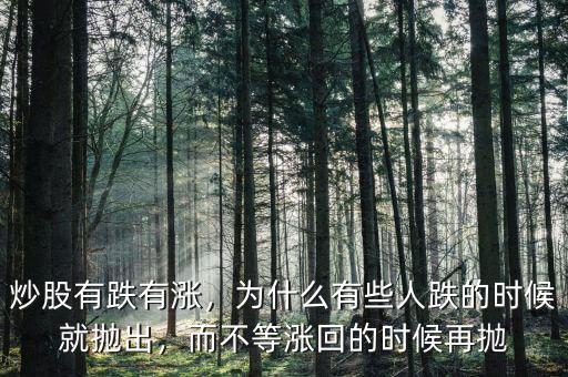 炒股有跌有漲，為什么有些人跌的時候就拋出，而不等漲回的時候再拋