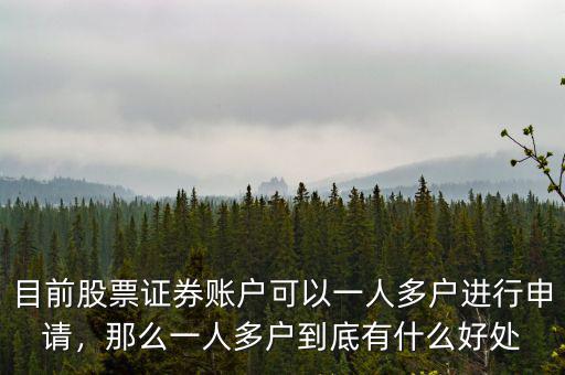 目前股票證券賬戶可以一人多戶進行申請，那么一人多戶到底有什么好處