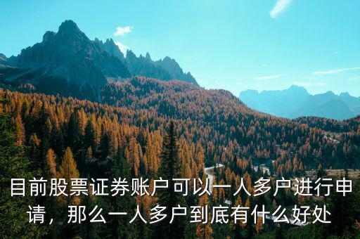 目前股票證券賬戶可以一人多戶進(jìn)行申請(qǐng)，那么一人多戶到底有什么好處