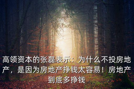 高領(lǐng)資本的張磊表示：為什么不投房地產(chǎn)，是因?yàn)榉康禺a(chǎn)掙錢太容易！房地產(chǎn)到底多掙錢