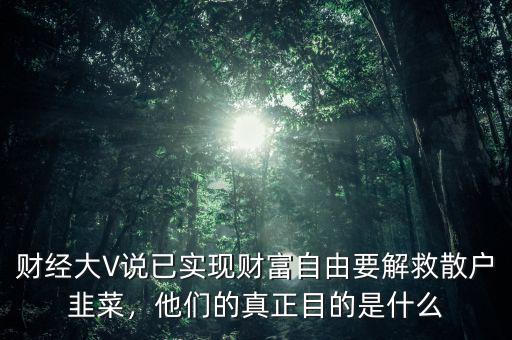 財經(jīng)大V說已實(shí)現(xiàn)財富自由要解救散戶韭菜，他們的真正目的是什么