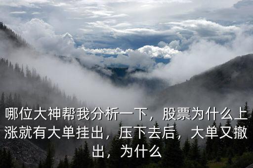 哪位大神幫我分析一下，股票為什么上漲就有大單掛出，壓下去后，大單又撤出，為什么