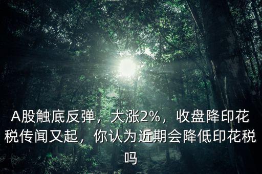 A股觸底反彈，大漲2%，收盤降印花稅傳聞又起，你認為近期會降低印花稅嗎
