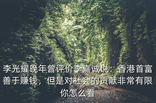 李光耀晚年曾評(píng)價(jià)李嘉誠(chéng)說(shuō)：香港首富善于賺錢(qián)，但是對(duì)社會(huì)的貢獻(xiàn)非常有限你怎么看