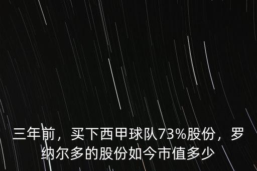 三年前，買下西甲球隊(duì)73%股份，羅納爾多的股份如今市值多少