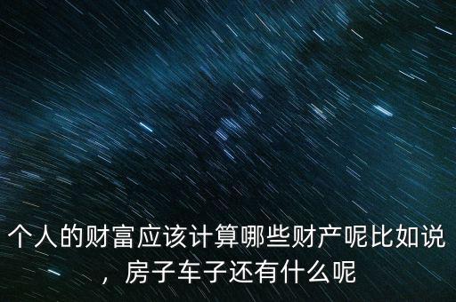 個(gè)人的財(cái)富應(yīng)該計(jì)算哪些財(cái)產(chǎn)呢比如說，房子車子還有什么呢