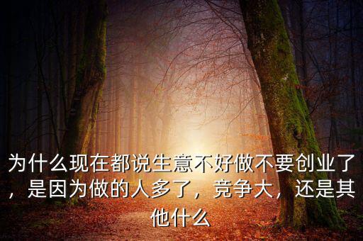 為什么現(xiàn)在都說生意不好做不要創(chuàng)業(yè)了，是因為做的人多了，競爭大，還是其他什么
