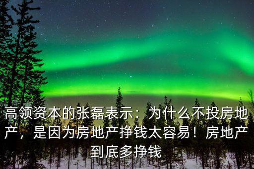 高領(lǐng)資本的張磊表示：為什么不投房地產(chǎn)，是因?yàn)榉康禺a(chǎn)掙錢太容易！房地產(chǎn)到底多掙錢