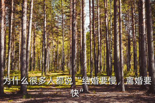 為什么很多人都說“結(jié)婚要慢，離婚要快”