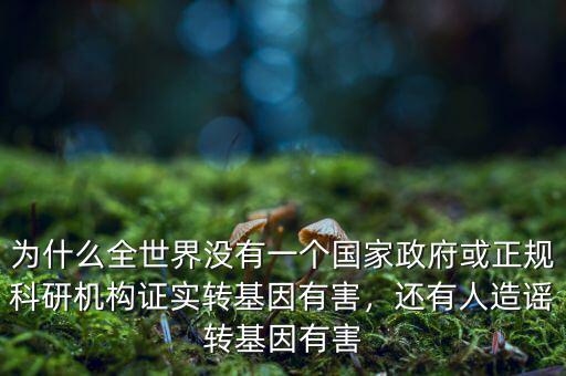 為什么全世界沒有一個(gè)國家政府或正規(guī)科研機(jī)構(gòu)證實(shí)轉(zhuǎn)基因有害，還有人造謠轉(zhuǎn)基因有害