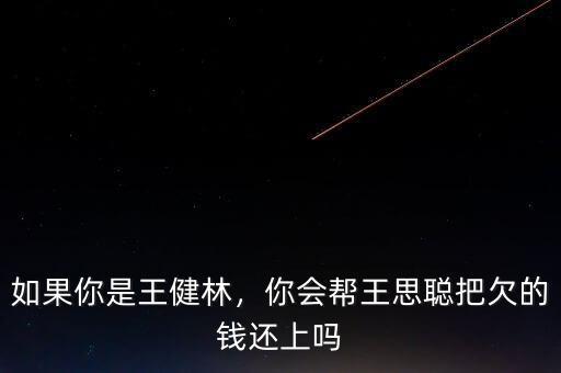 如果你是王健林，你會幫王思聰把欠的錢還上嗎