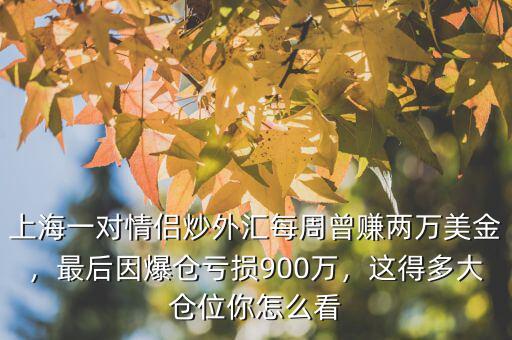 上海一對情侶炒外匯每周曾賺兩萬美金，最后因爆倉虧損900萬，這得多大倉位你怎么看