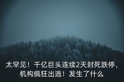 太罕見！千億巨頭連續(xù)2天封死跌停，機構(gòu)瘋狂出逃！發(fā)生了什么