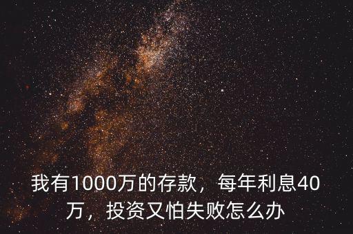 我有1000萬的存款，每年利息40萬，投資又怕失敗怎么辦
