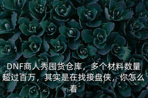 DNF商人秀囤貨倉庫，多個(gè)材料數(shù)量超過百萬，其實(shí)是在找接盤俠，你怎么看