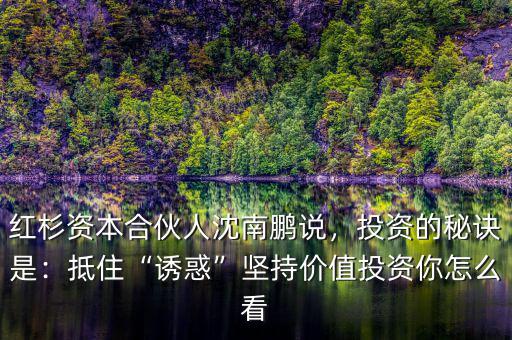 紅杉資本合伙人沈南鵬說，投資的秘訣是：抵住“誘惑”堅持價值投資你怎么看