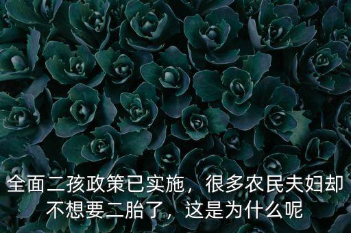 全面二孩政策已實(shí)施，很多農(nóng)民夫婦卻不想要二胎了，這是為什么呢