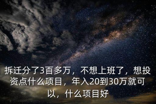 拆遷分了3百多萬，不想上班了，想投資點什么項目，年入20到30萬就可以，什么項目好