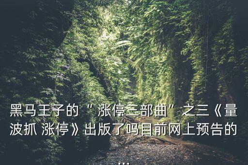 黑馬王子的“ 漲停三部曲”之三《量波抓 漲?！烦霭媪藛崮壳熬W(wǎng)上預告的...