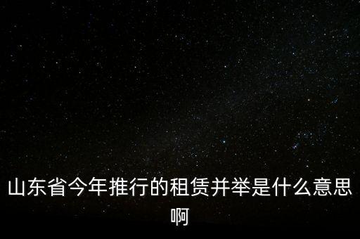 租售并舉是什么意思，山東省今年推行的租賃并舉是什么意思啊