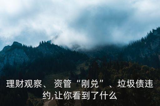 理財(cái)觀察、 資管“剛兌”、垃圾債違約,讓你看到了什么