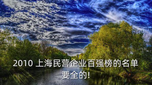 2010 上海民營(yíng)企業(yè)百?gòu)?qiáng)榜的名單要全的!