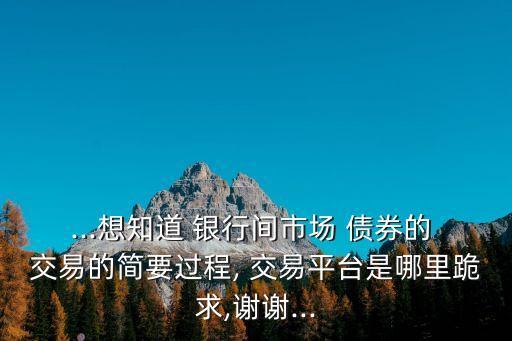 ...想知道 銀行間市場(chǎng) 債券的 交易的簡(jiǎn)要過程, 交易平臺(tái)是哪里跪求,謝謝...