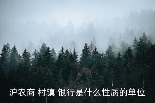 滬農商 村鎮(zhèn) 銀行是什么性質的單位