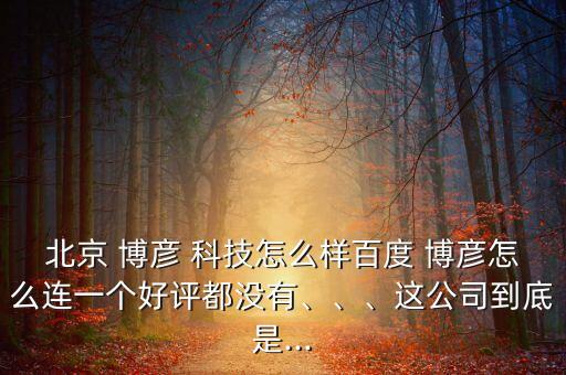 北京 博彥 科技怎么樣百度 博彥怎么連一個好評都沒有、、、這公司到底是...