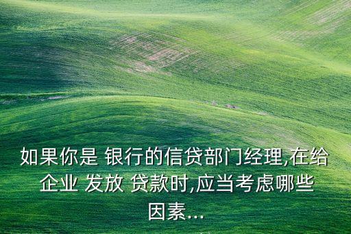 如果你是 銀行的信貸部門經理,在給 企業(yè) 發(fā)放 貸款時,應當考慮哪些因素...
