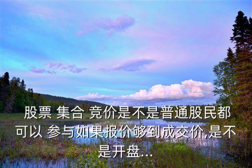  股票 集合 競(jìng)價(jià)是不是普通股民都可以 參與如果報(bào)價(jià)夠到成交價(jià),是不是開(kāi)盤(pán)...
