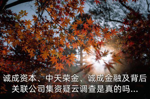 誠成資本、中天榮金、誠成金融及背后關(guān)聯(lián)公司集資疑云調(diào)查是真的嗎...