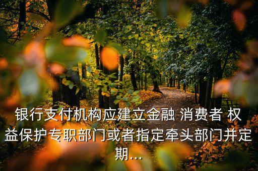 銀行支付機構(gòu)應(yīng)建立金融 消費者 權(quán)益保護專職部門或者指定牽頭部門并定期...