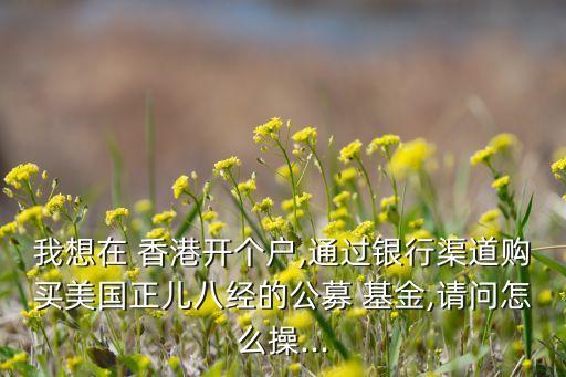 我想在 香港開個戶,通過銀行渠道購買美國正兒八經的公募 基金,請問怎么操...