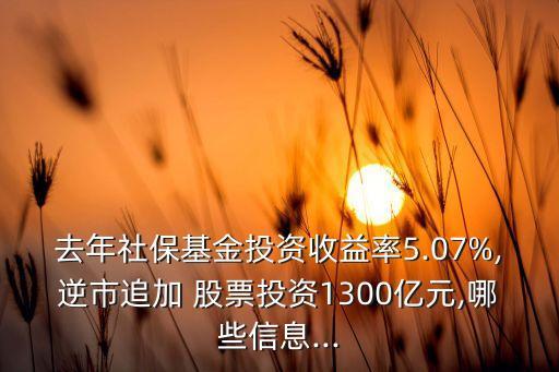 去年社?；鹜顿Y收益率5.07%,逆市追加 股票投資1300億元,哪些信息...