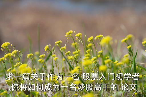 求一篇關(guān)于作為一名 股票入門(mén)初學(xué)者,你將如何成為一名炒股高手的 論文